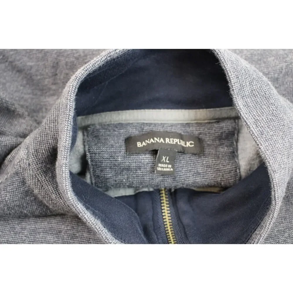 Banana Republic Sweater Mens XL Gray 100% Cotton‎ 1/4 Zip Long Sleeve Pullover
